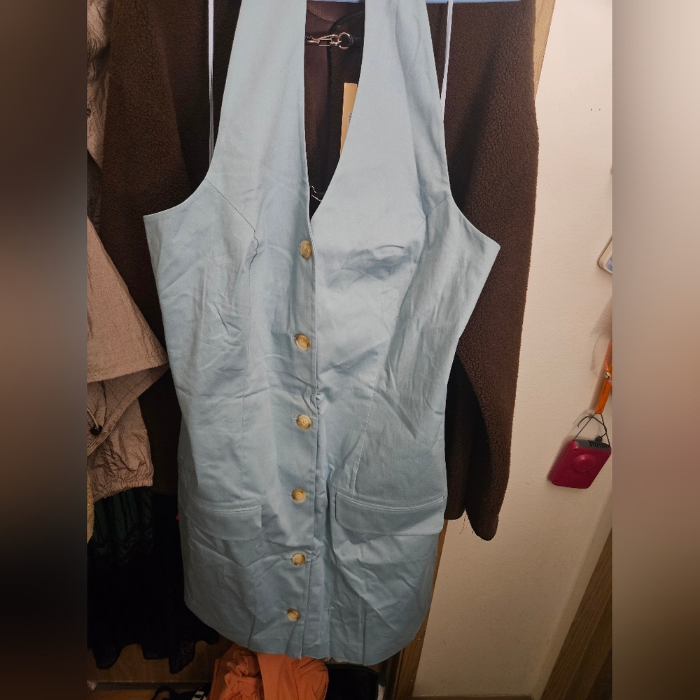 Abercrombie And Fitch Light Blue Halter Button Down Mini Dress